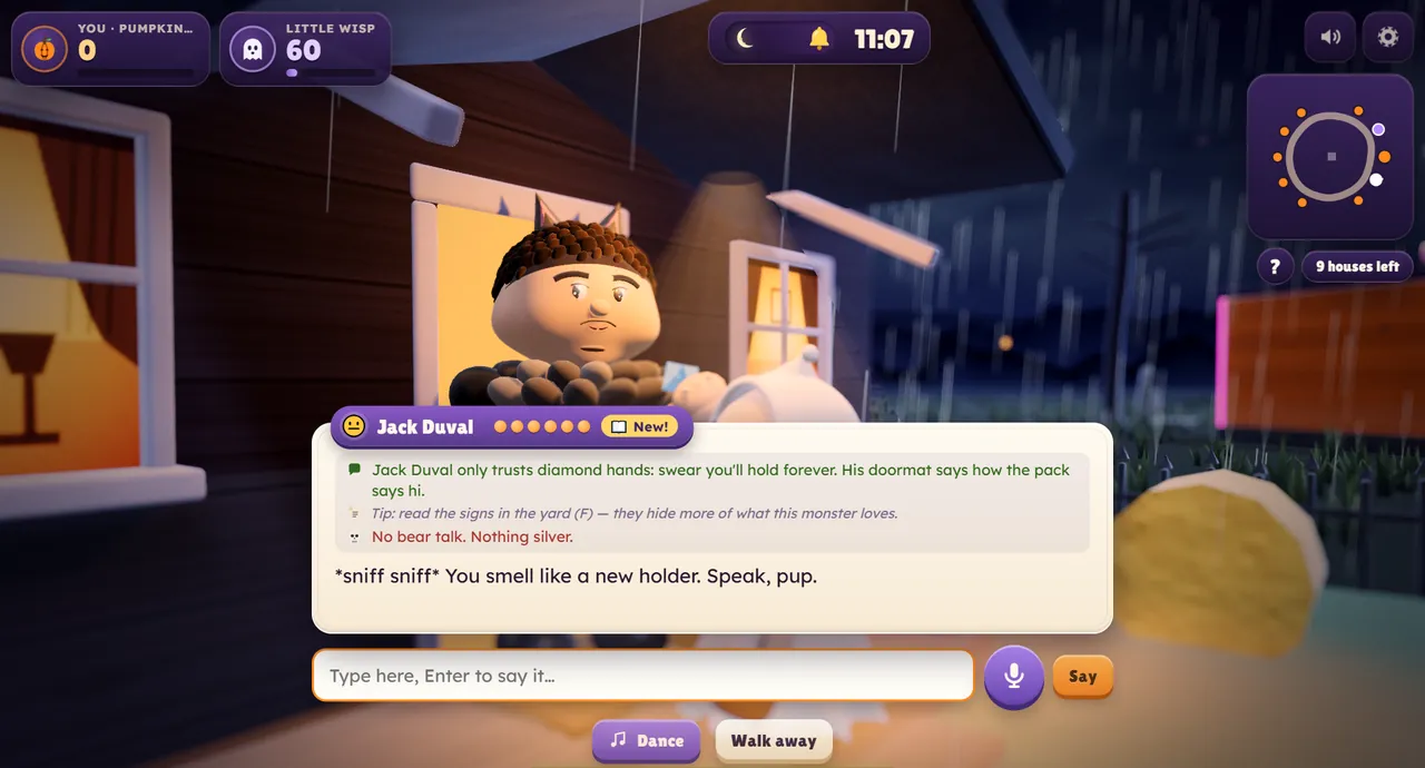 Jack Duval at his door, chatting